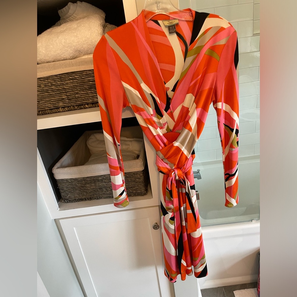 Issa London Orange and Pink Patterned Dress